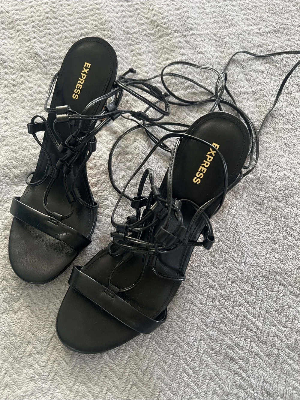 Express Classic Black Long Lace-Up Night Club Chic Sandals Women's Size 10